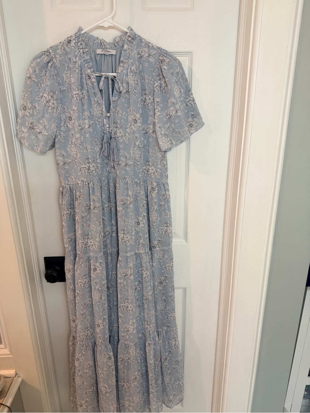 Polagram Blue Floral Tiered Maxi Dress Size Small Cottagecore Boho - Picture 2 of 7